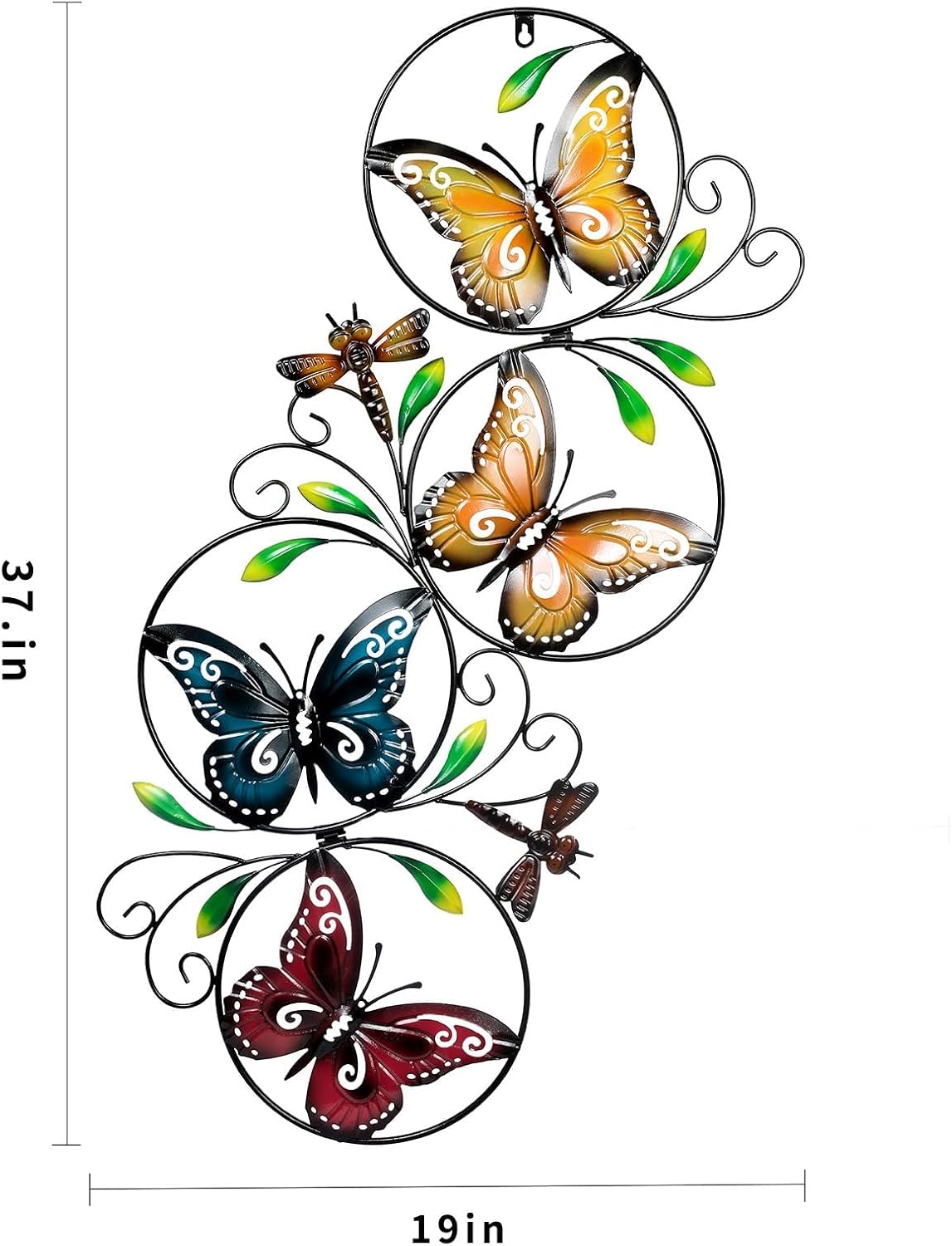 Decoración pared mariposa hierro pintado colorido 37x19