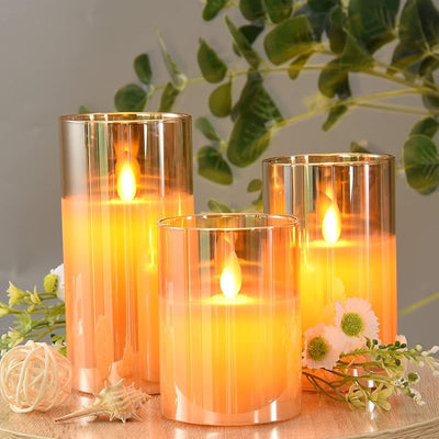Velas LED sin llama 4-6pulg set 3 vidrio dorado con control remoto