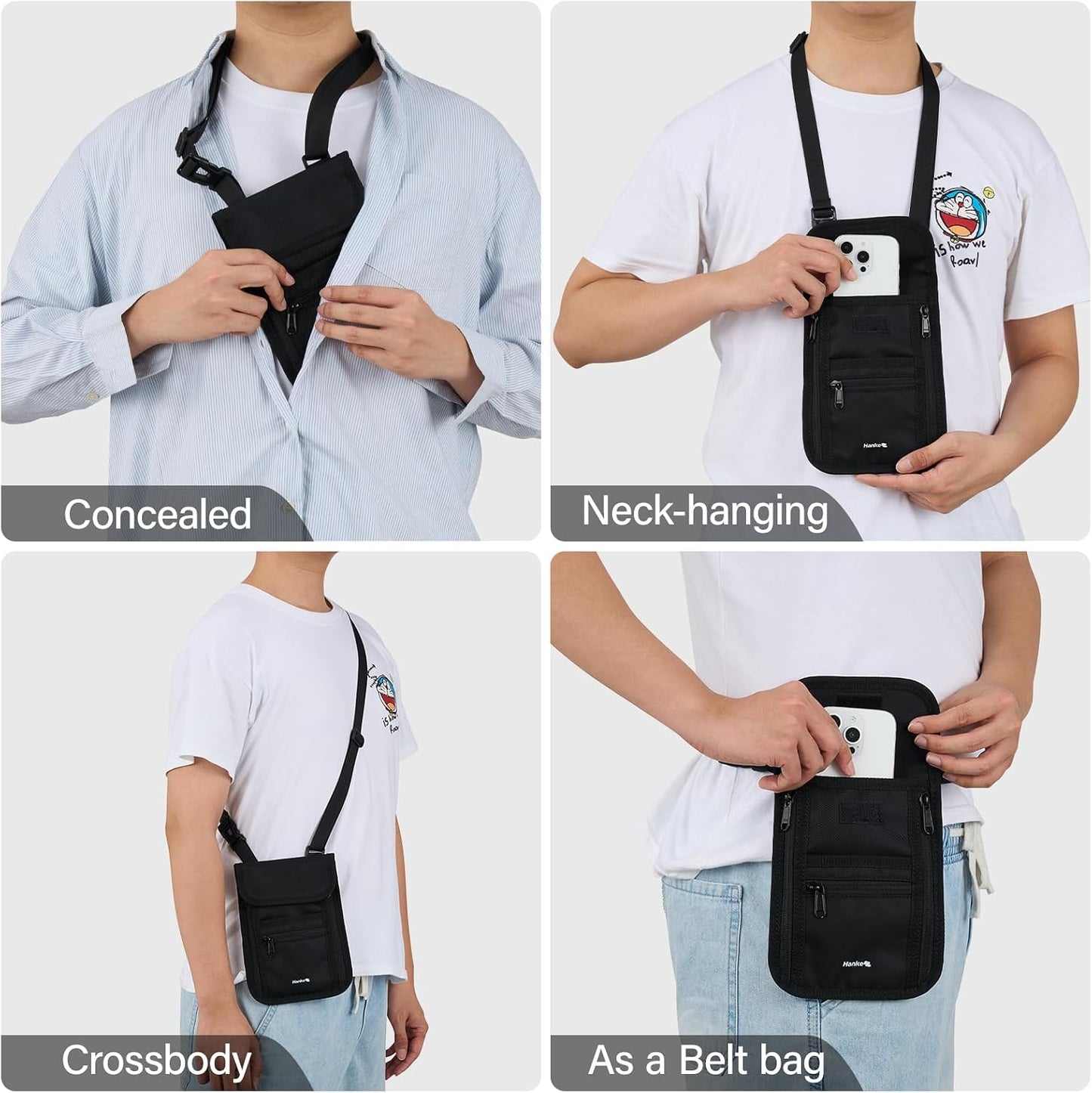 Soporte pasaporte cartera viaje 6 compartimentos negro