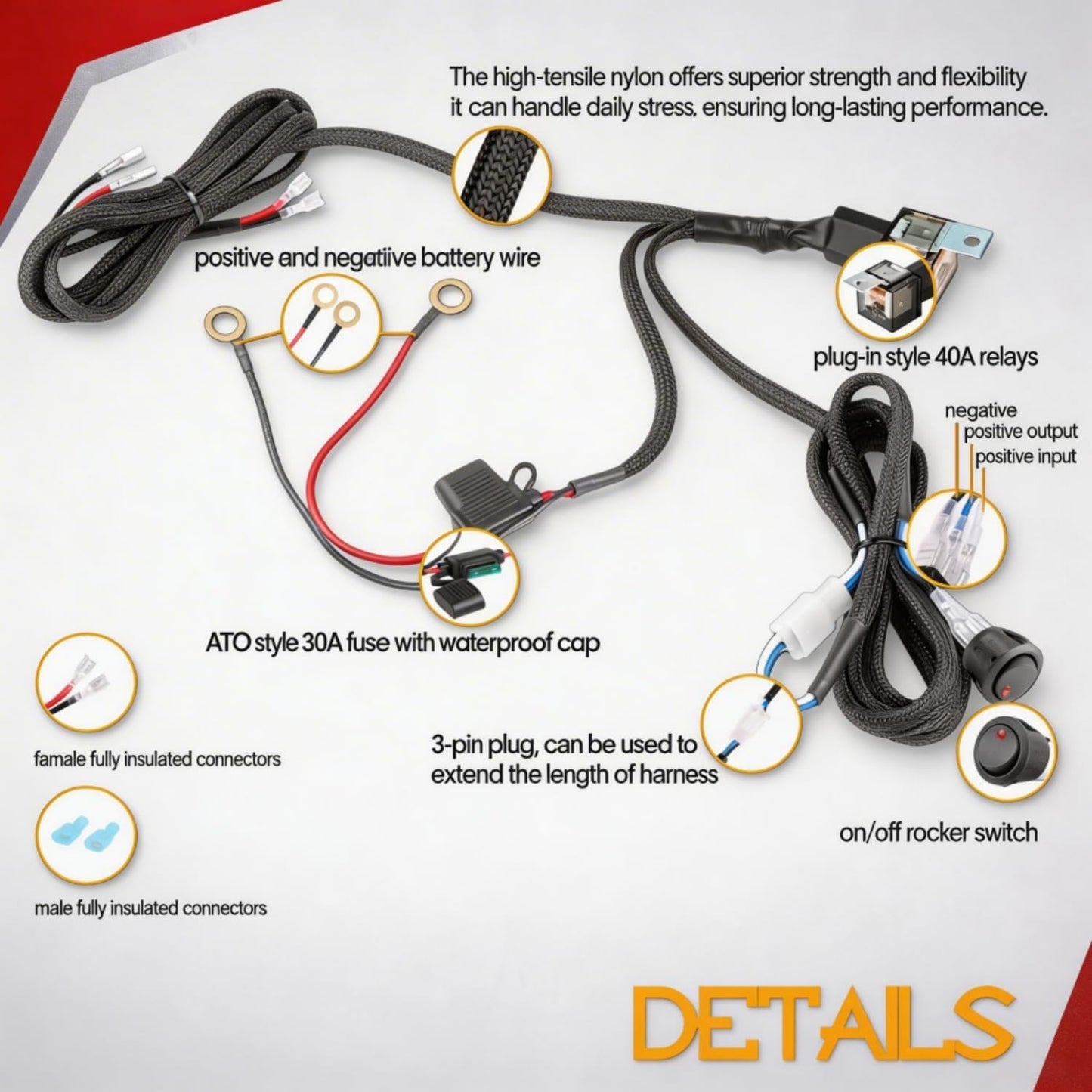 Kit arnés 12V 40A interruptor roca fusible luces LED camión
