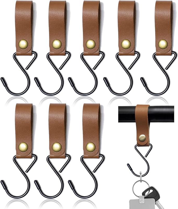 8 Ganchos S Cuero para Colgar Campamento Cocina Baño Marrón