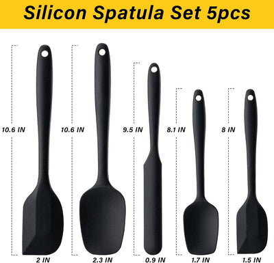 Set 5 Espátulas Silicón Alimenticio Antiadherente Negro