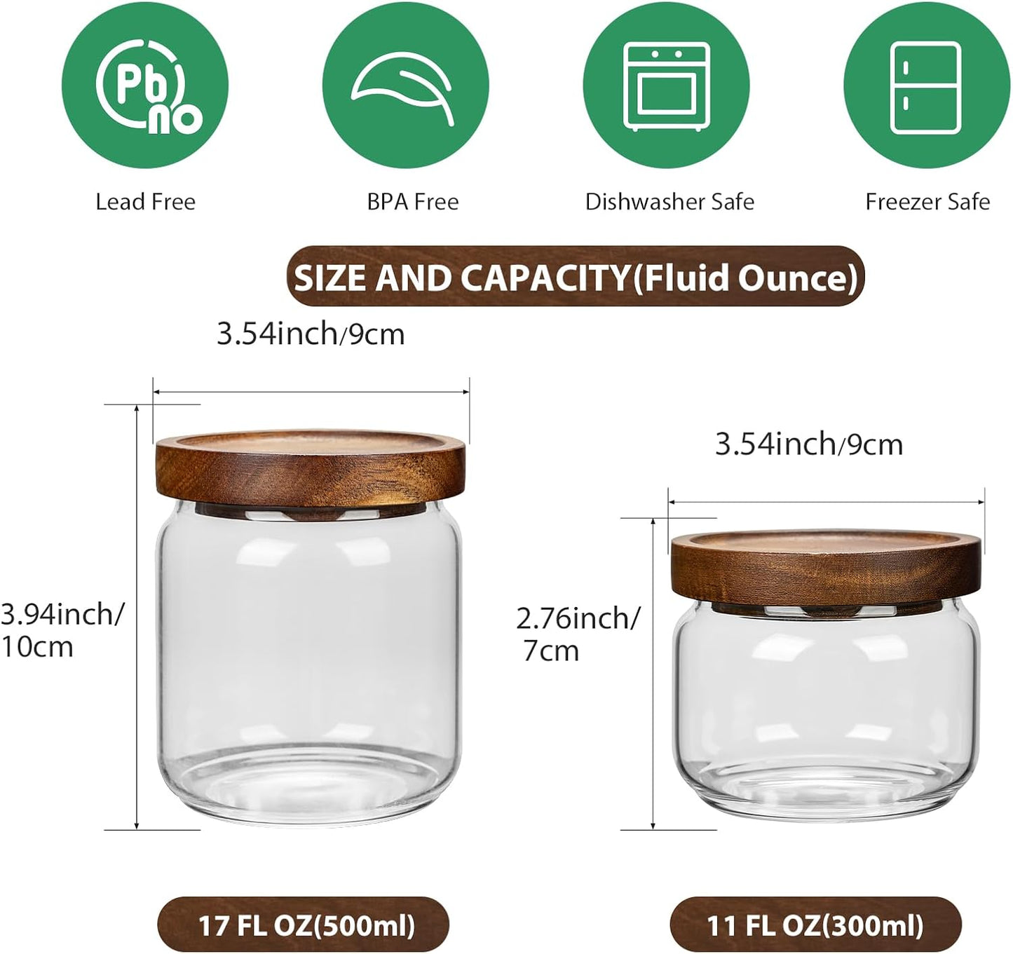 2 Pzas Tarros Vidrio Almacenamiento 300ml Tapa Madera