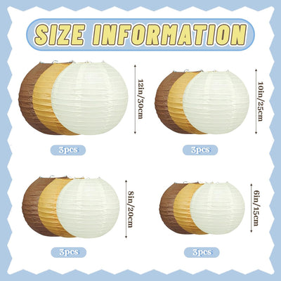 12 Linternas papel colgantes marrón beige 6-12pulg fiesta