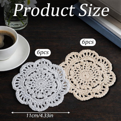 12 Pzas Manteles Encaje Redondos 4pulg Taza Posavasos Blanco/Beige