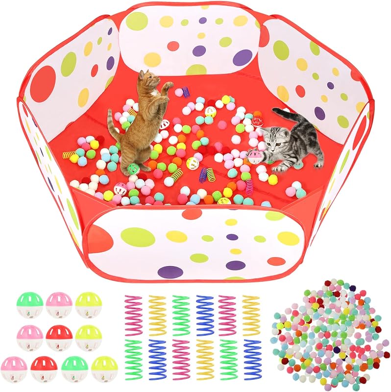Juguetes gatos 200 bolas pompones 10 cascabel 12 resortes