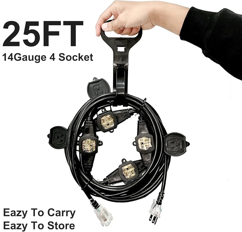 Cable extensión 25ft 5 tomas SJTW 3 clavijas enchufe
