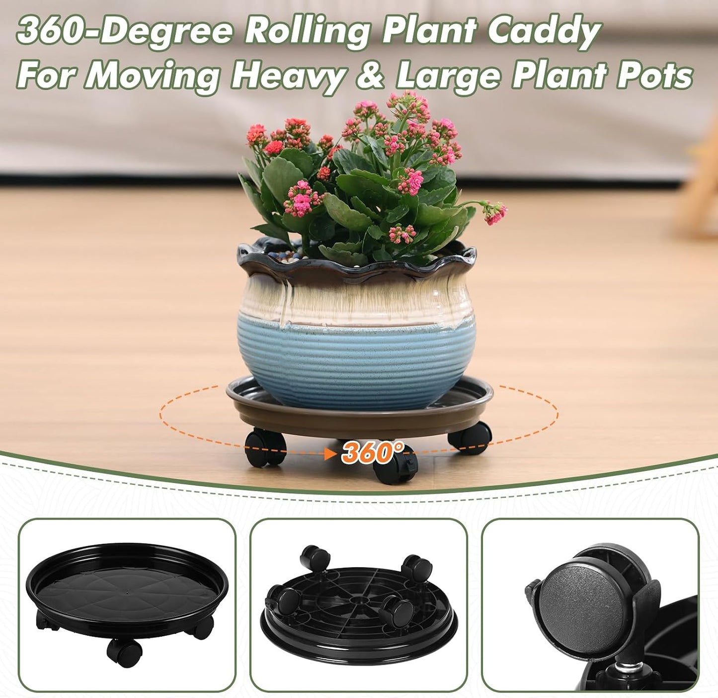 8 Pack Soportes Plantas Ruedas 12" Plástico Servicio Pesado