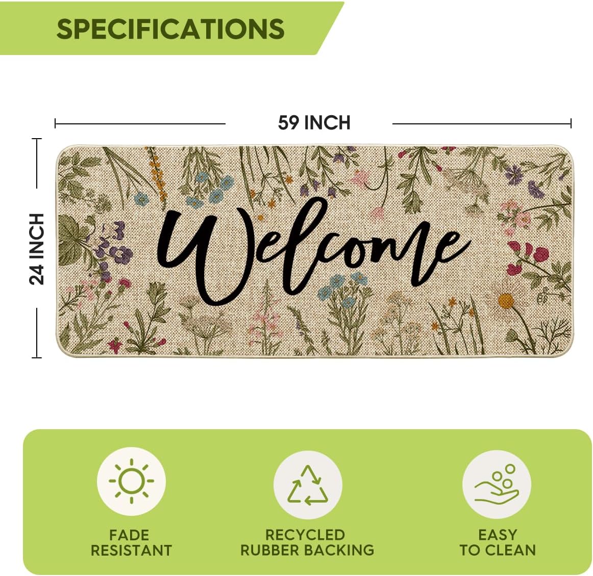 Tapete bienvenida primavera flores 24x59pulg