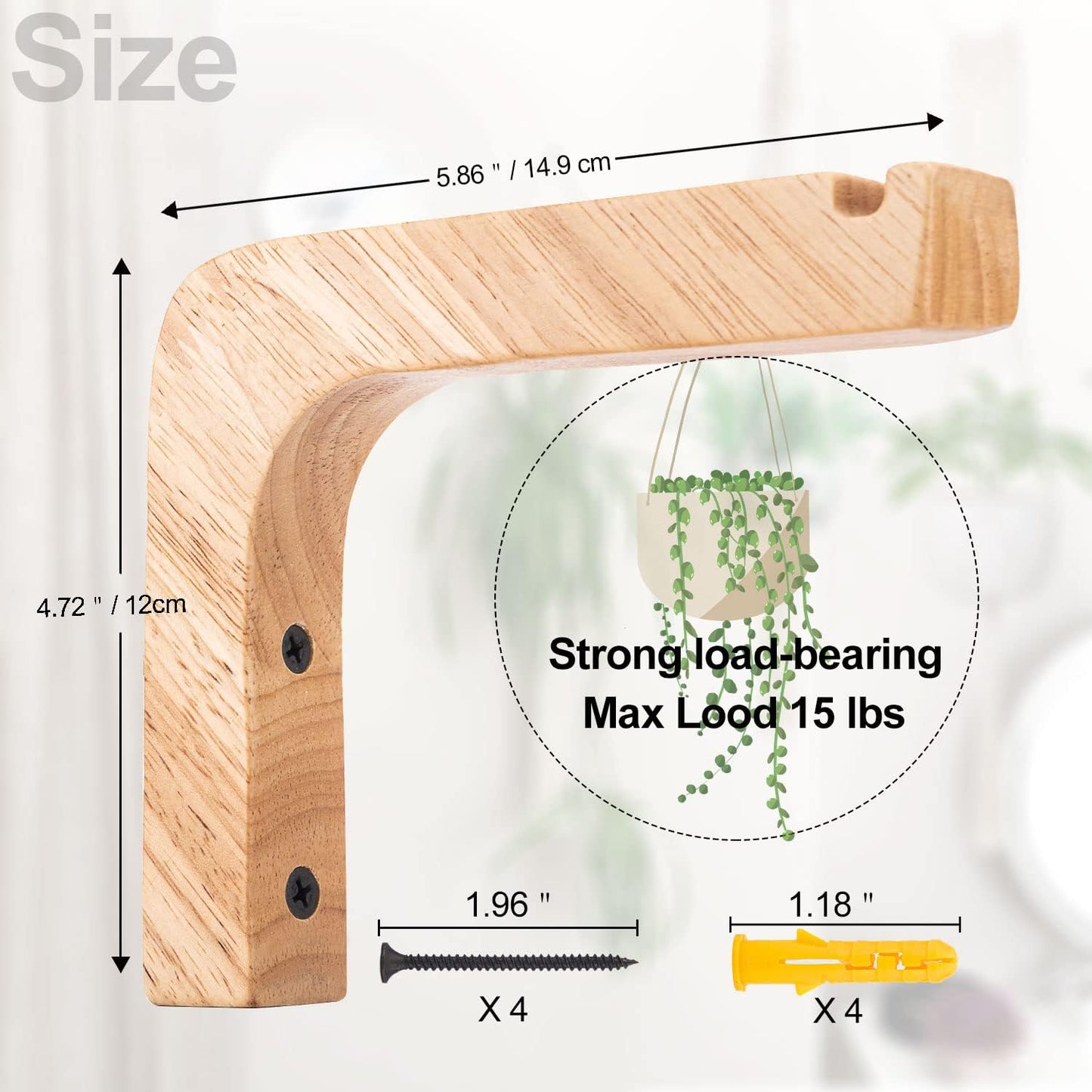 2 Ganchos pared madera 6pulg para plantas y linternas burlywood