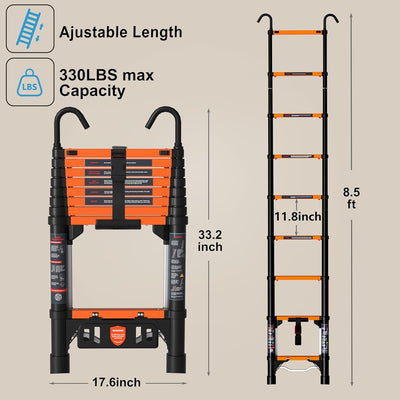 Escalera telescópica aluminio plegable 8.5ft 330lb