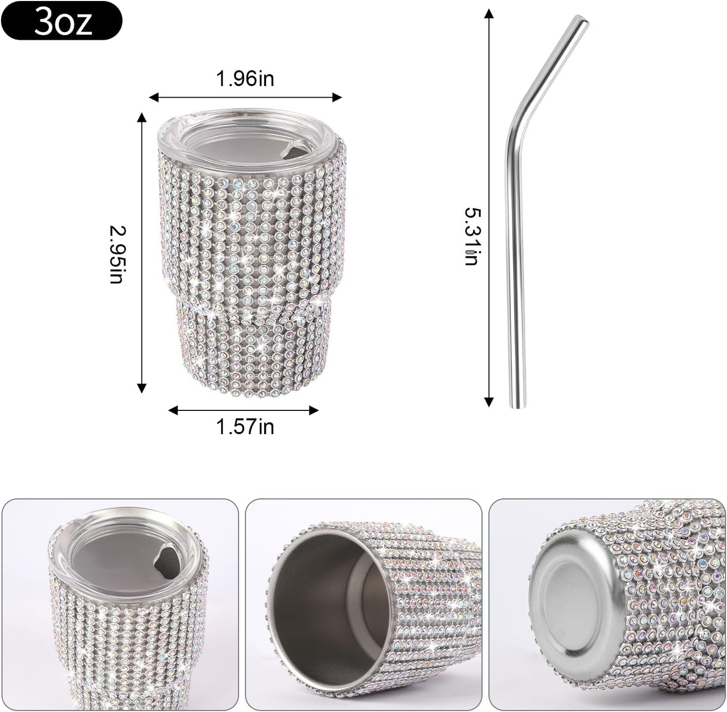 Vaso chupito brillante 3oz con pajita pedrería diamante