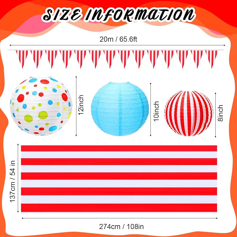 17 Pzas Banderines Carnaval Circo Rojos y Blancos