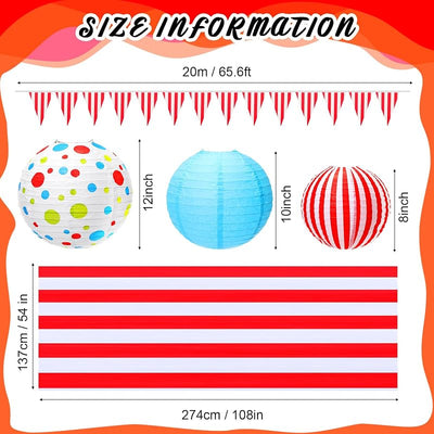 17 Pzas Banderines Carnaval Circo Rojos y Blancos