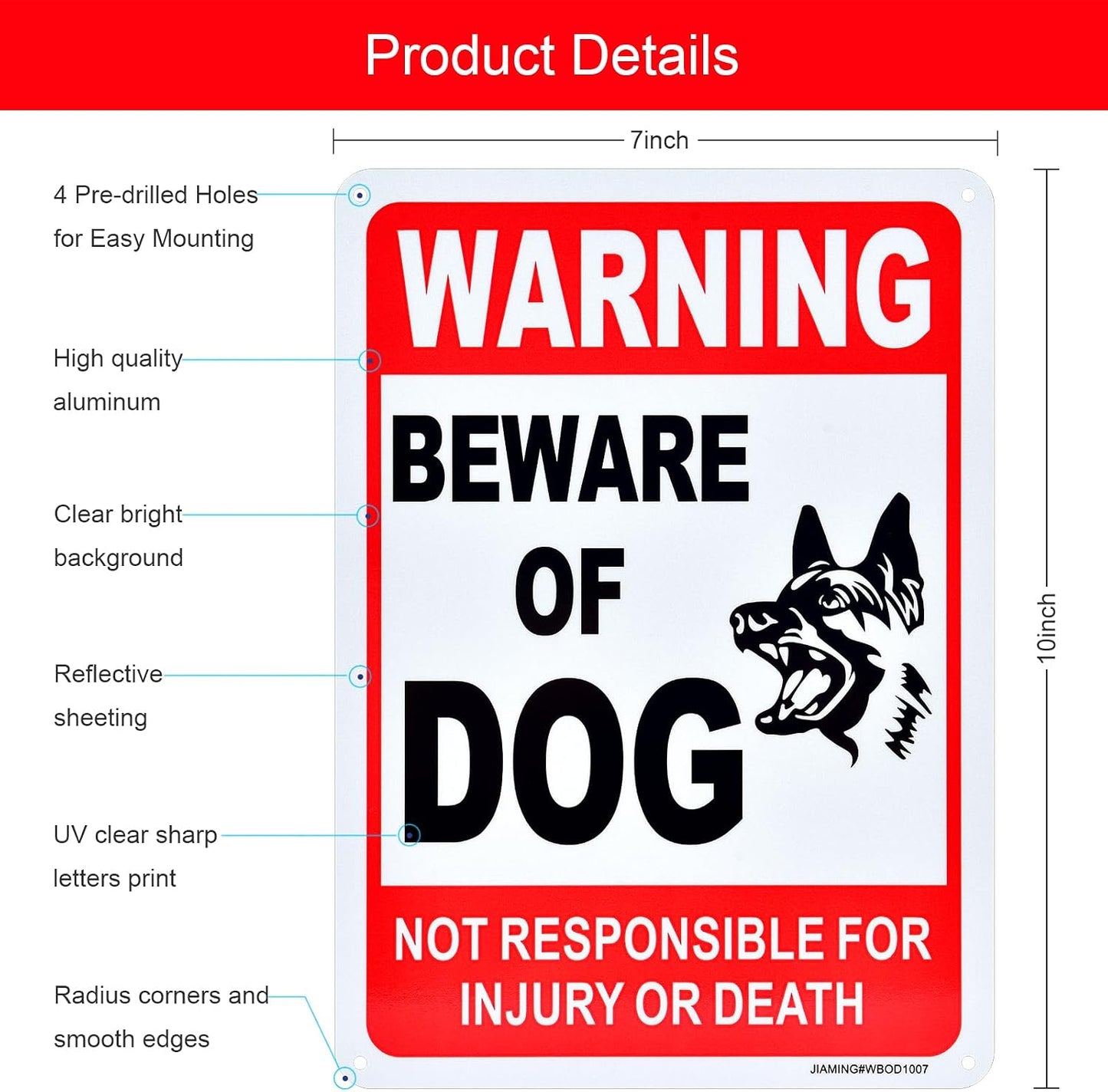 2 Letreros Advertencia Beware of Dog 10x7pulg Aluminio Reflectante