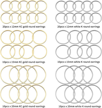 80 Pzas Aretes Circulares para Joyas 3 Tamaños 2 Colores