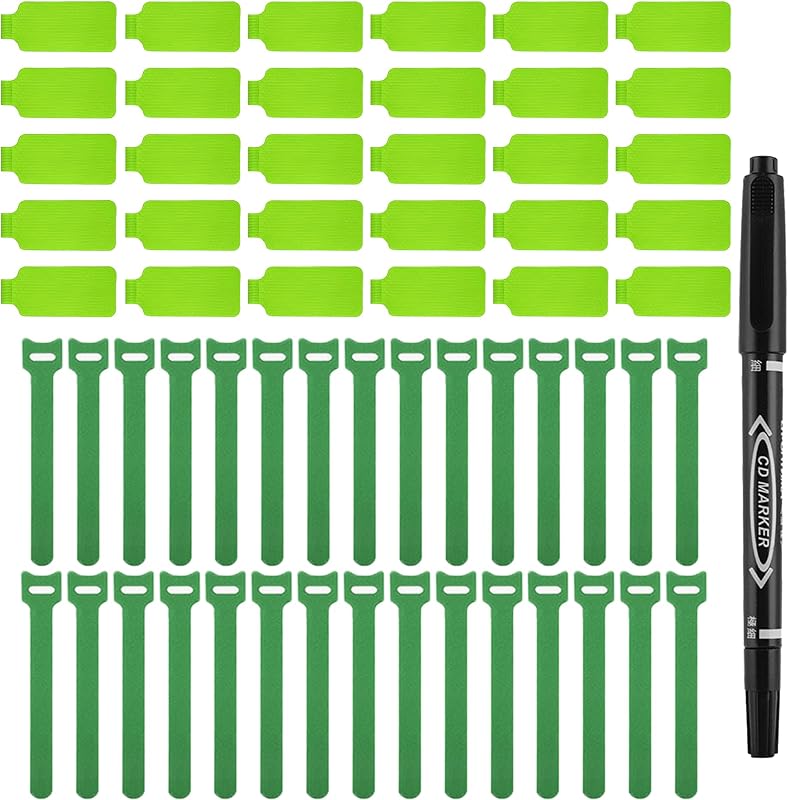 Juego etiquetas cables y lazos reutilizables 30uds verde