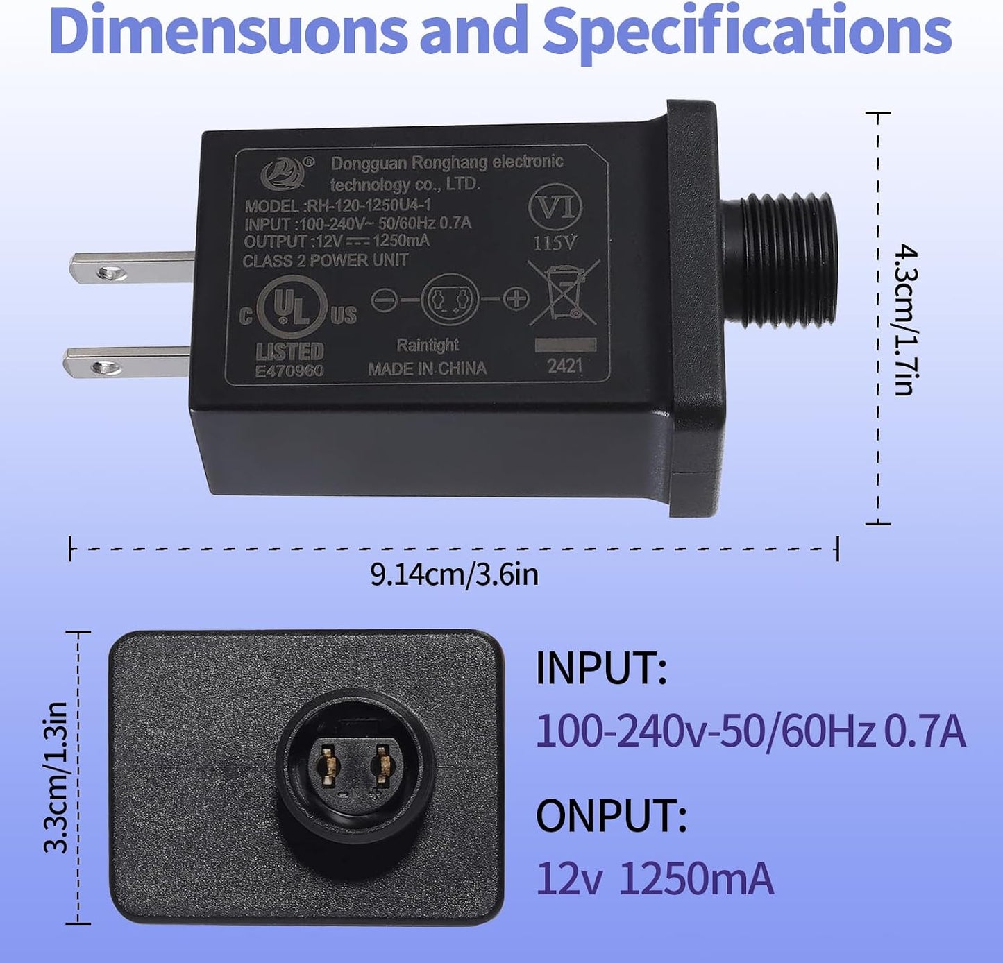 2 Adaptadores inflables 12V 1.25A para decoración patio