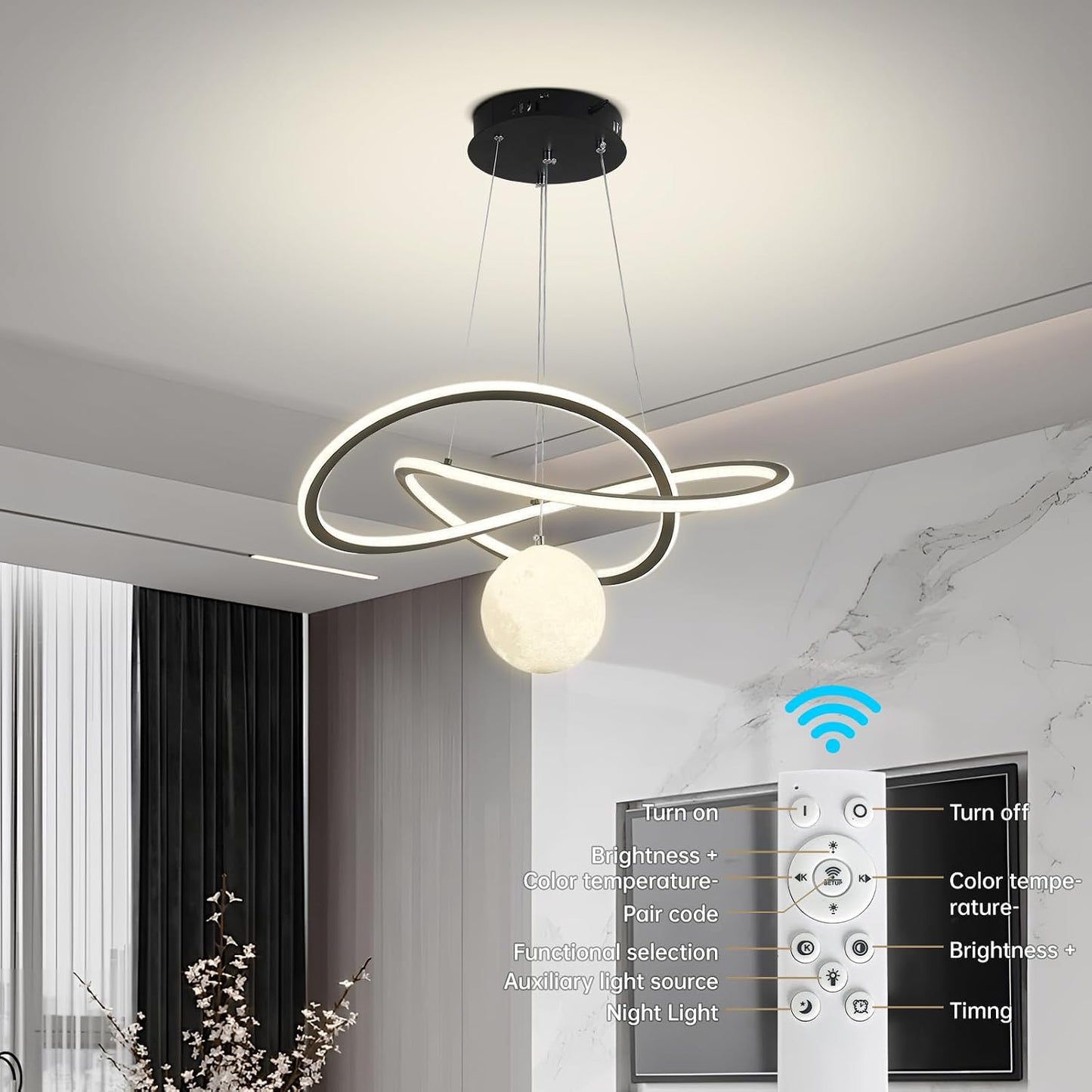 Candelabro LED moderno con control remoto para sala de estar