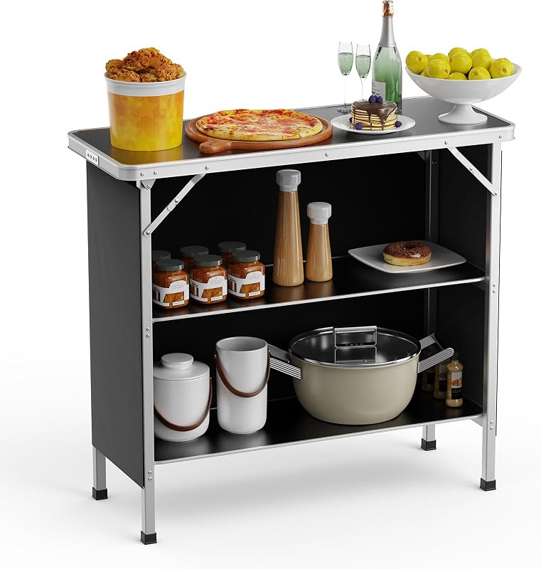 Mesa plegable aluminio 39x34pulg 2 estantes tela Oxford