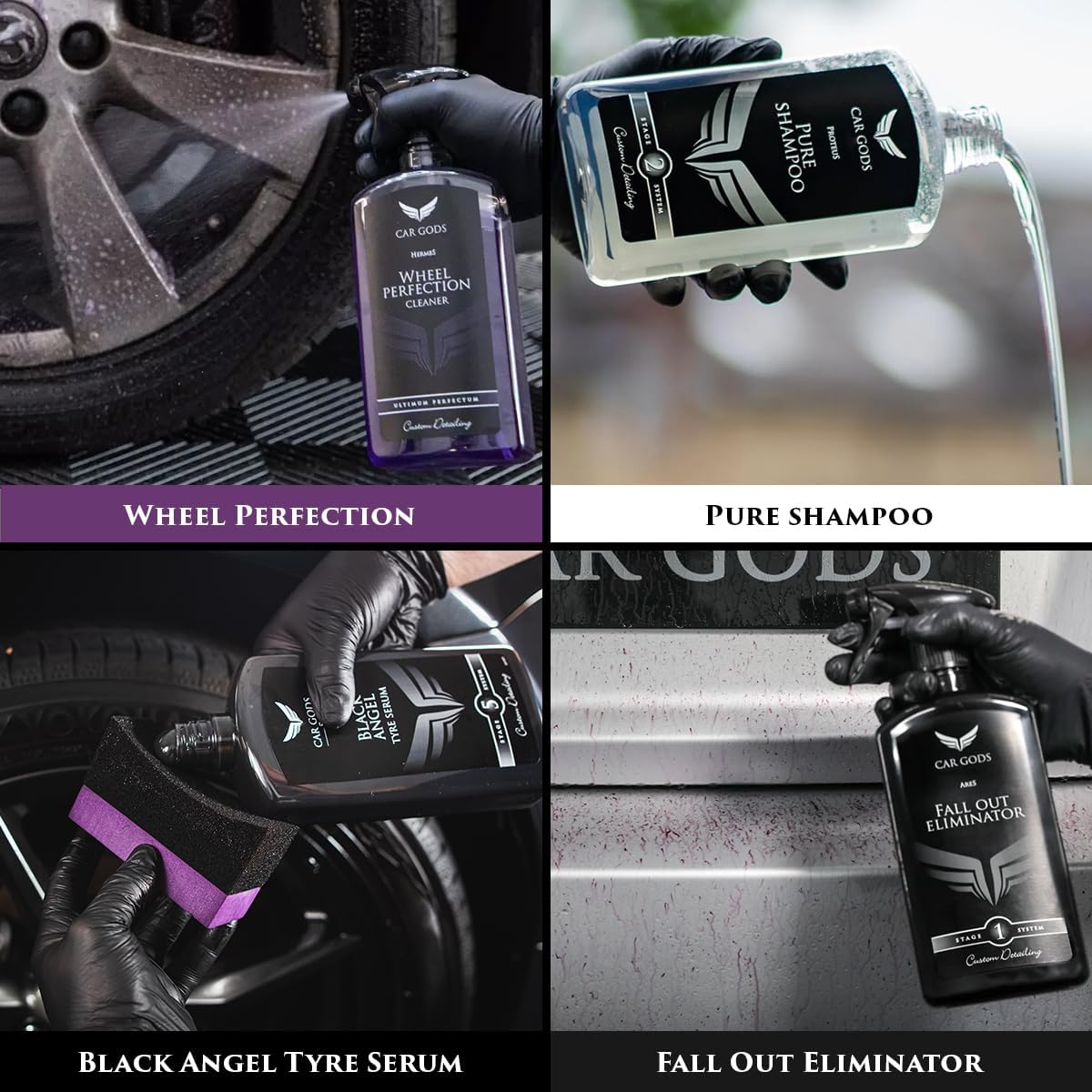 Kit limpieza coche 8 pzas champú cera brillo suero