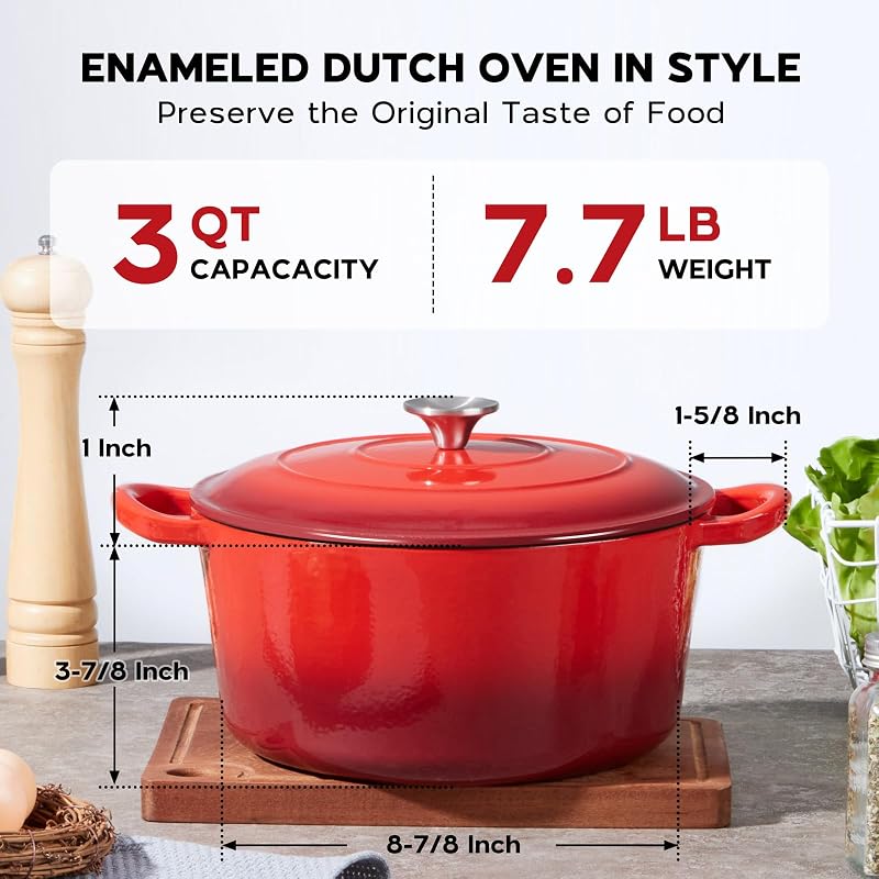 Olla holandesa 3qt hierro fundido esmaltado color rojo
