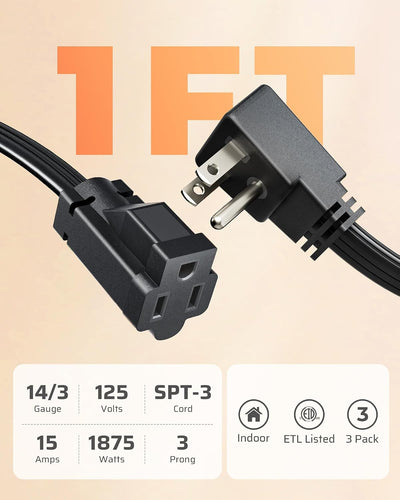 Cable extensión 1 pie 15A plano para electrodomésticos
