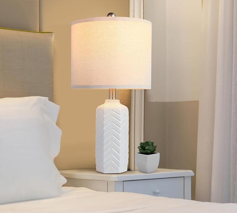 Lámpara mesa cerámica 22pulg set 2 blancas dormitorio