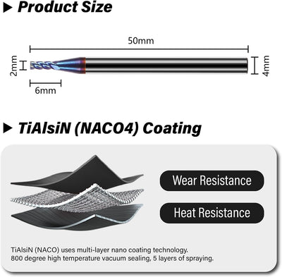 Fresa carburo tungsteno nano 0.079pulg CNC acero inox