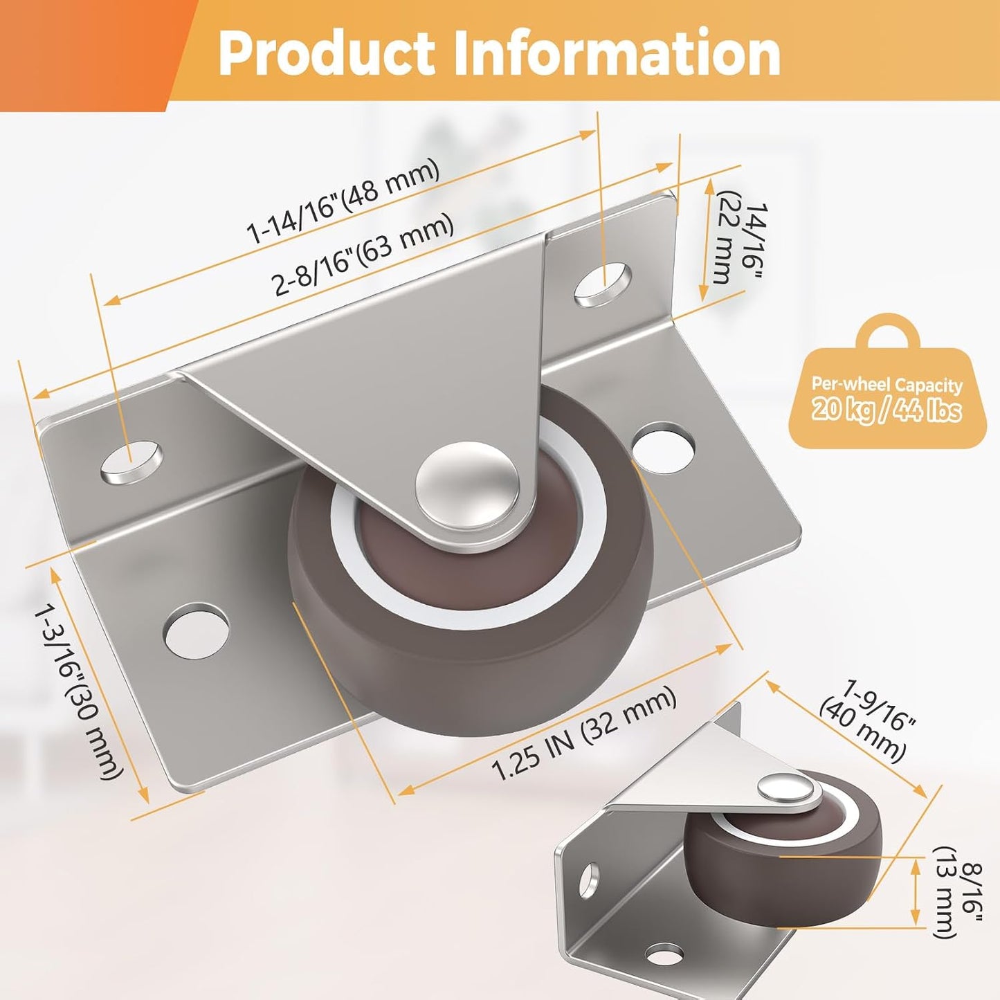 Ruedas perfil bajo 1.25pulg para muebles gabinete cajón