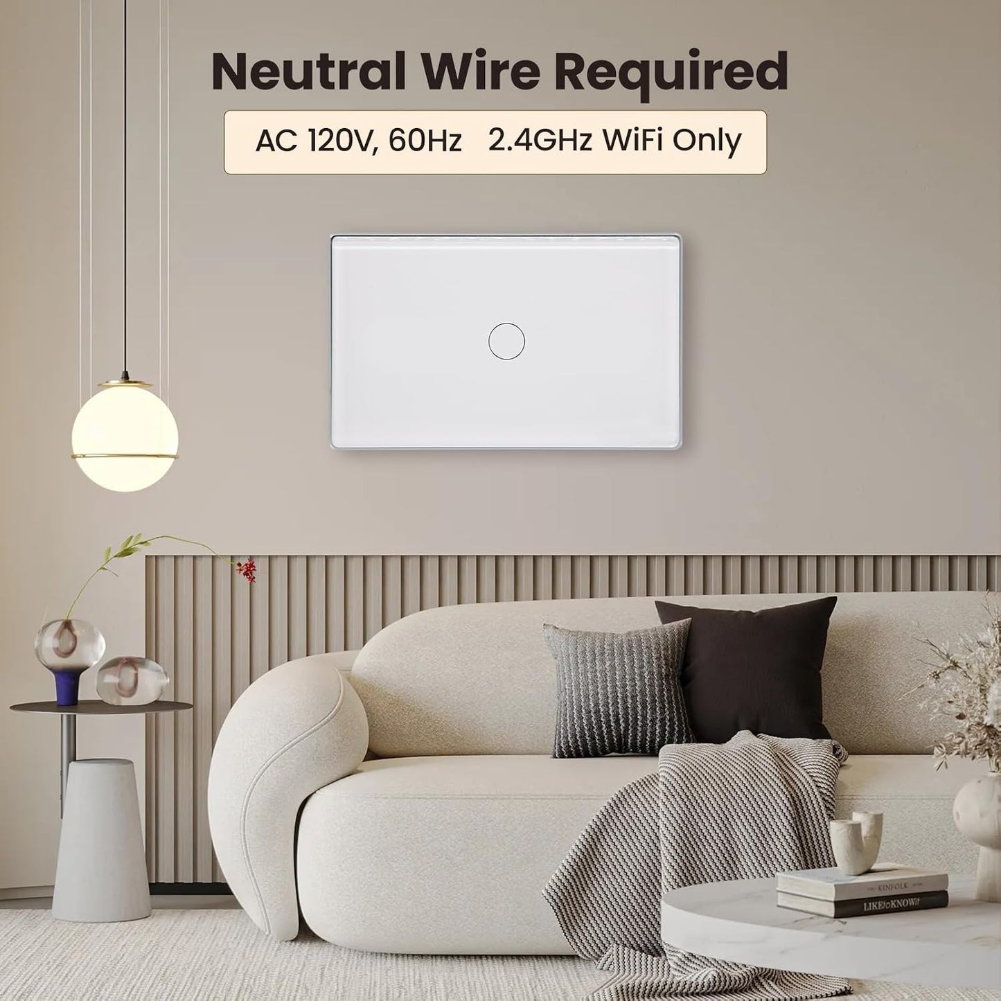 Marco interruptor inteligente vidrio 2.5D 4.65x2.83pulg WiFi blanco