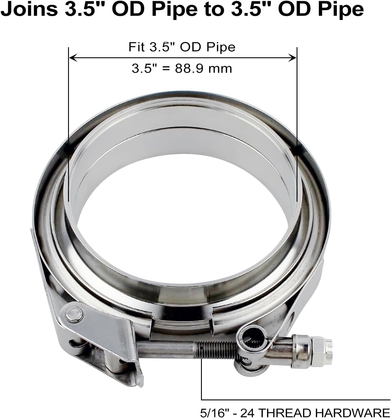 Abrazadera V 3.5" acero inox para escape automotriz
