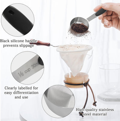 Taza medidora acero inox 1/8 taza con cucharas 2 cucharadas