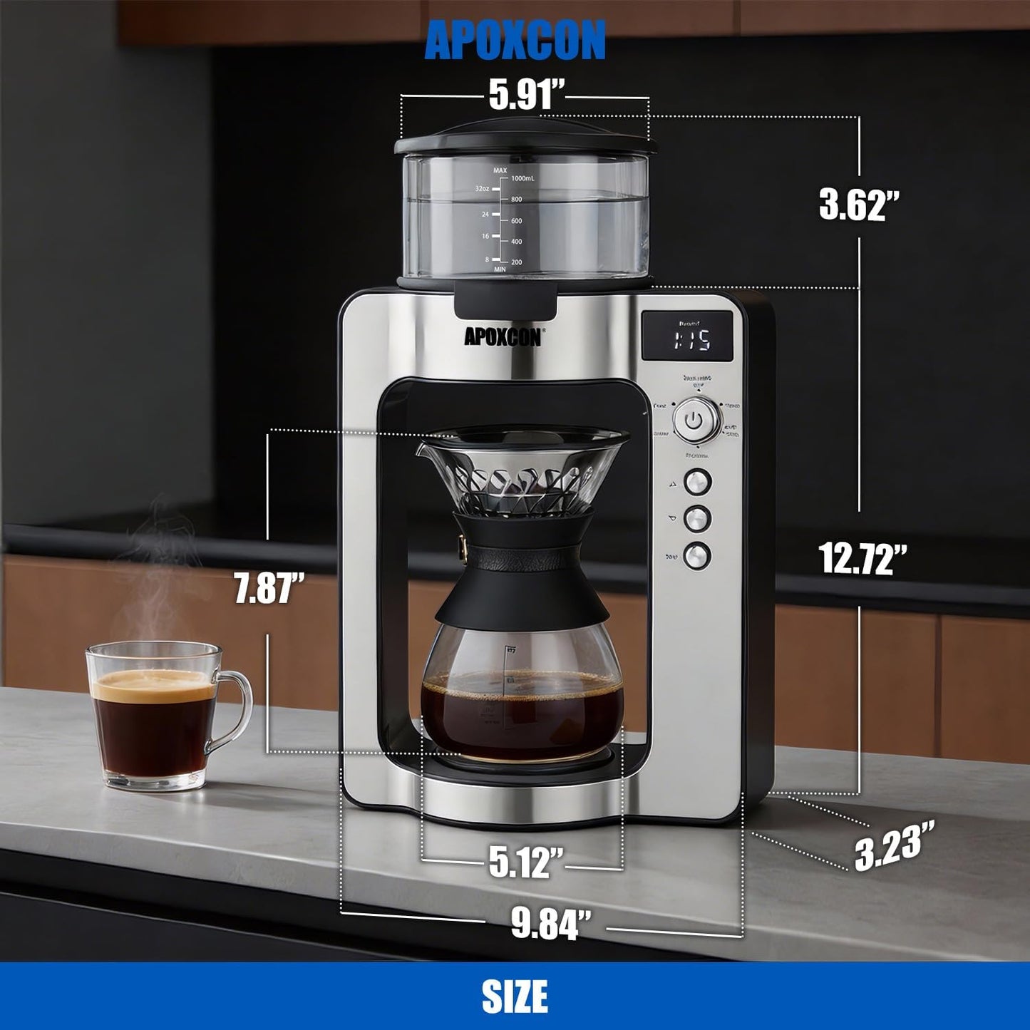 Cafetera de goteo automática con temporizador y escala