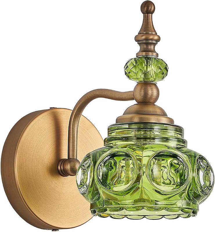 Aplique pared vintage lámpara cristal verde dormitorio