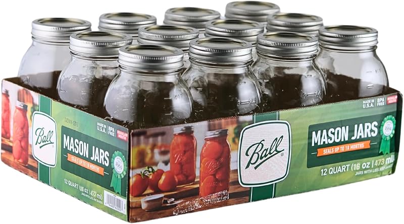 Tarros Mason 16oz vidrio con tapa hermética pack 12