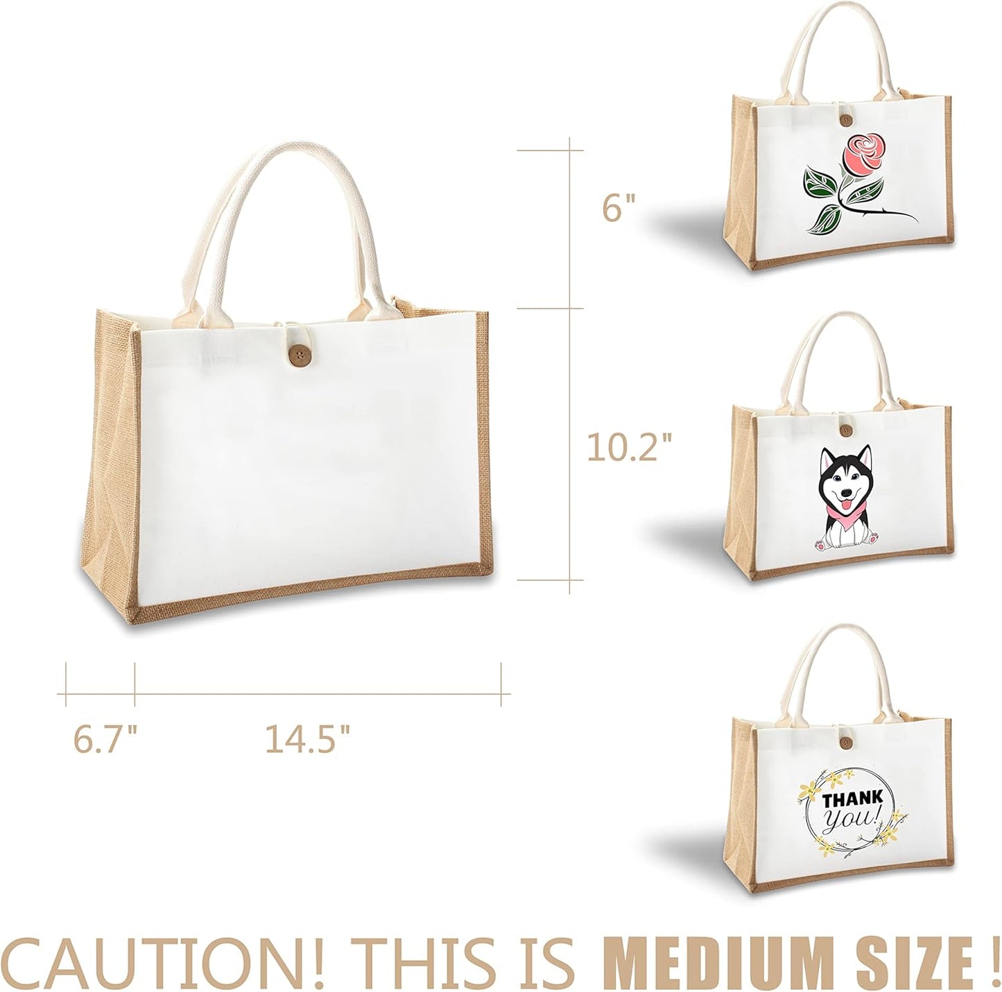 Bolsas yute con botón set 3 viaje reutiliz.