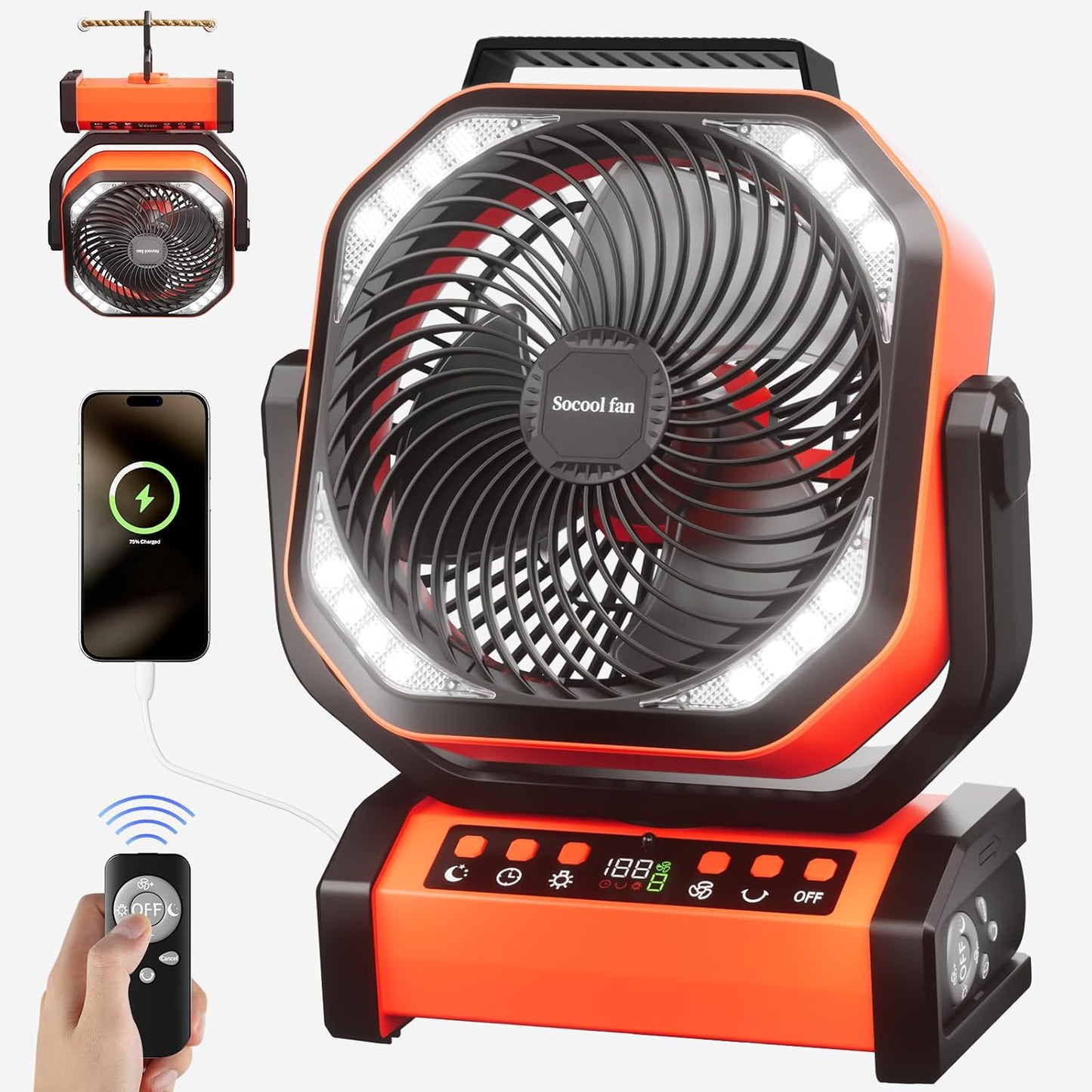 Ventilador campamento con luz 20000mah 8 vel. control remoto