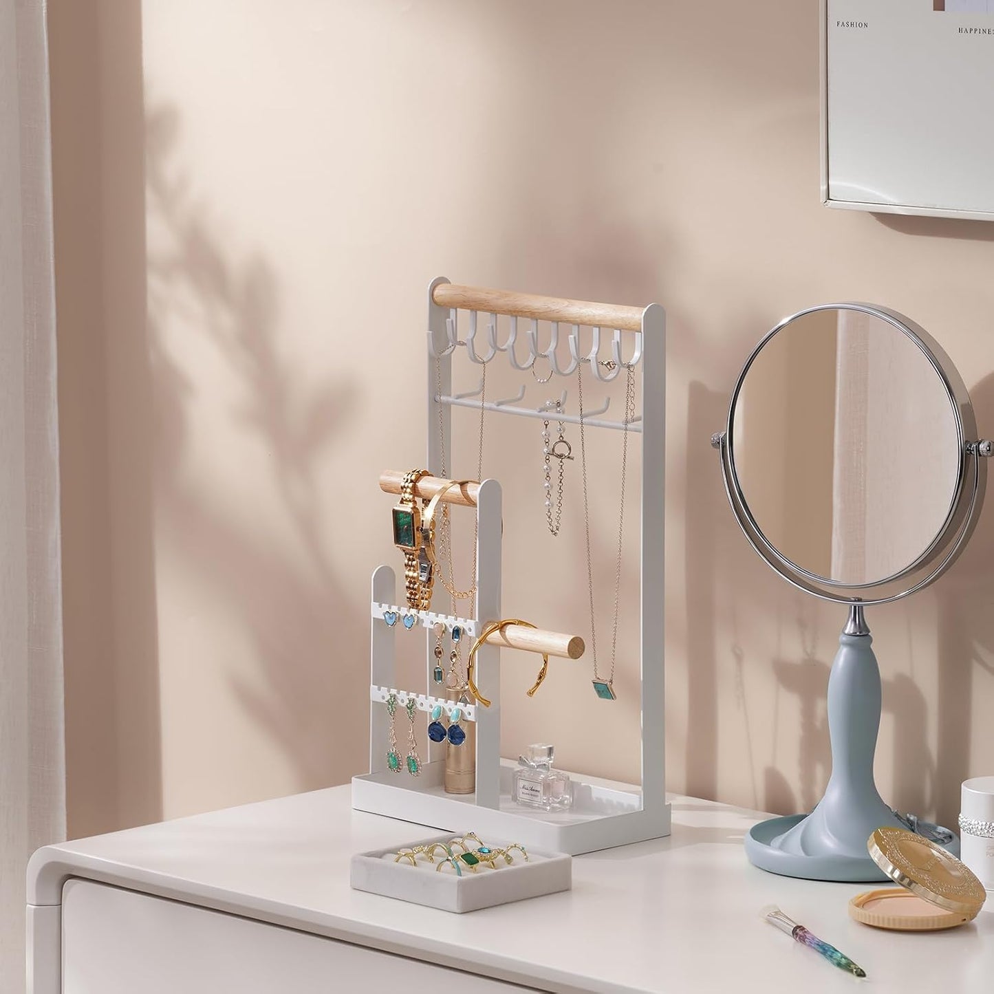 Torre almacenamiento joyas 4 niveles con bandeja anillos