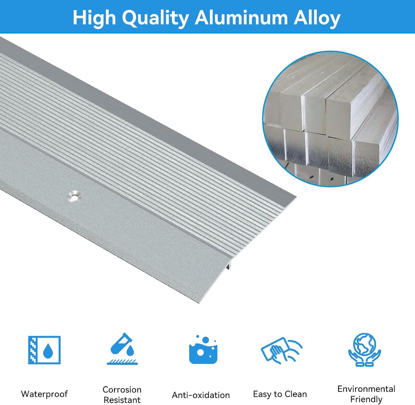 Tira transición piso aluminio 36pulg gris adhesivo 3M