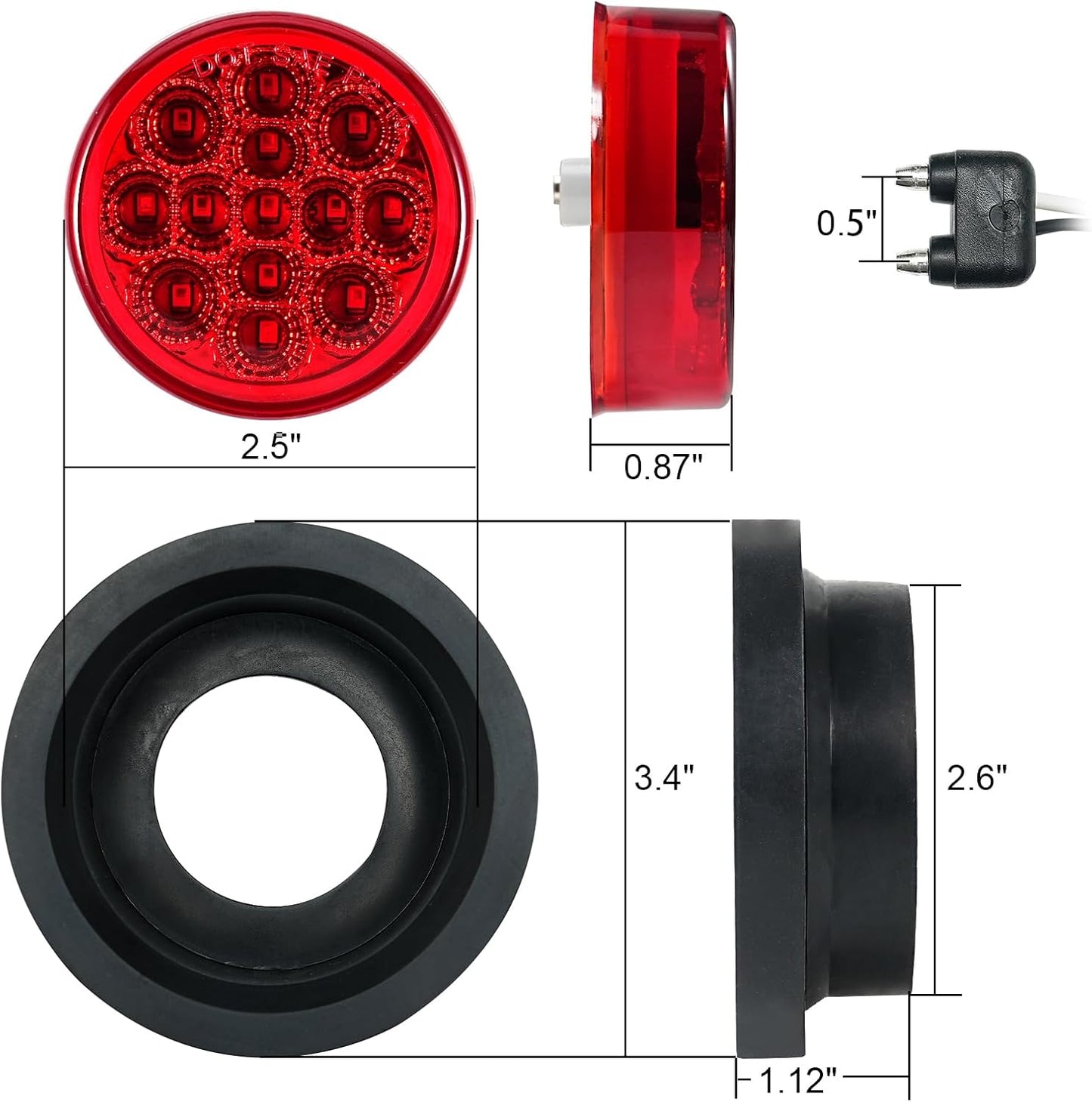 20 Luces LED 2.5pulg y 13 Luces Rojas Redondas Remolque