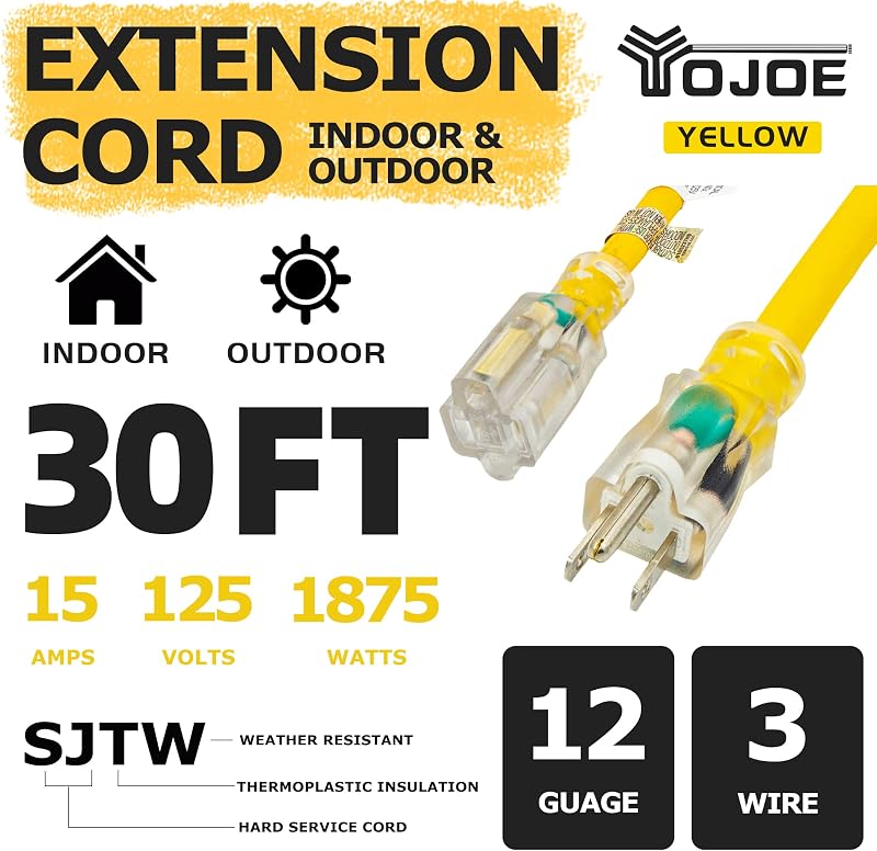 Extensión cable 15A con extremo iluminado 12"