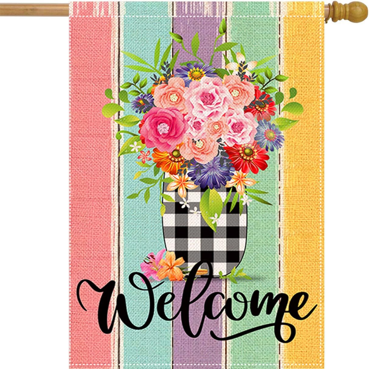 Bandera primavera 28x40" arpillera doble cara decorativa