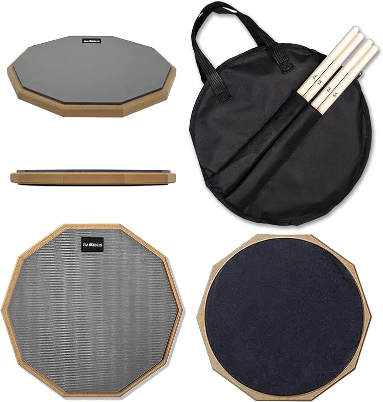 Almohadilla practica tambor 12pulg doble cara con baquetas y bolsa