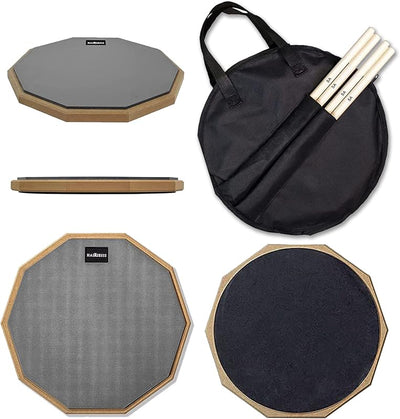 Almohadilla practica tambor 12pulg doble cara con baquetas y bolsa