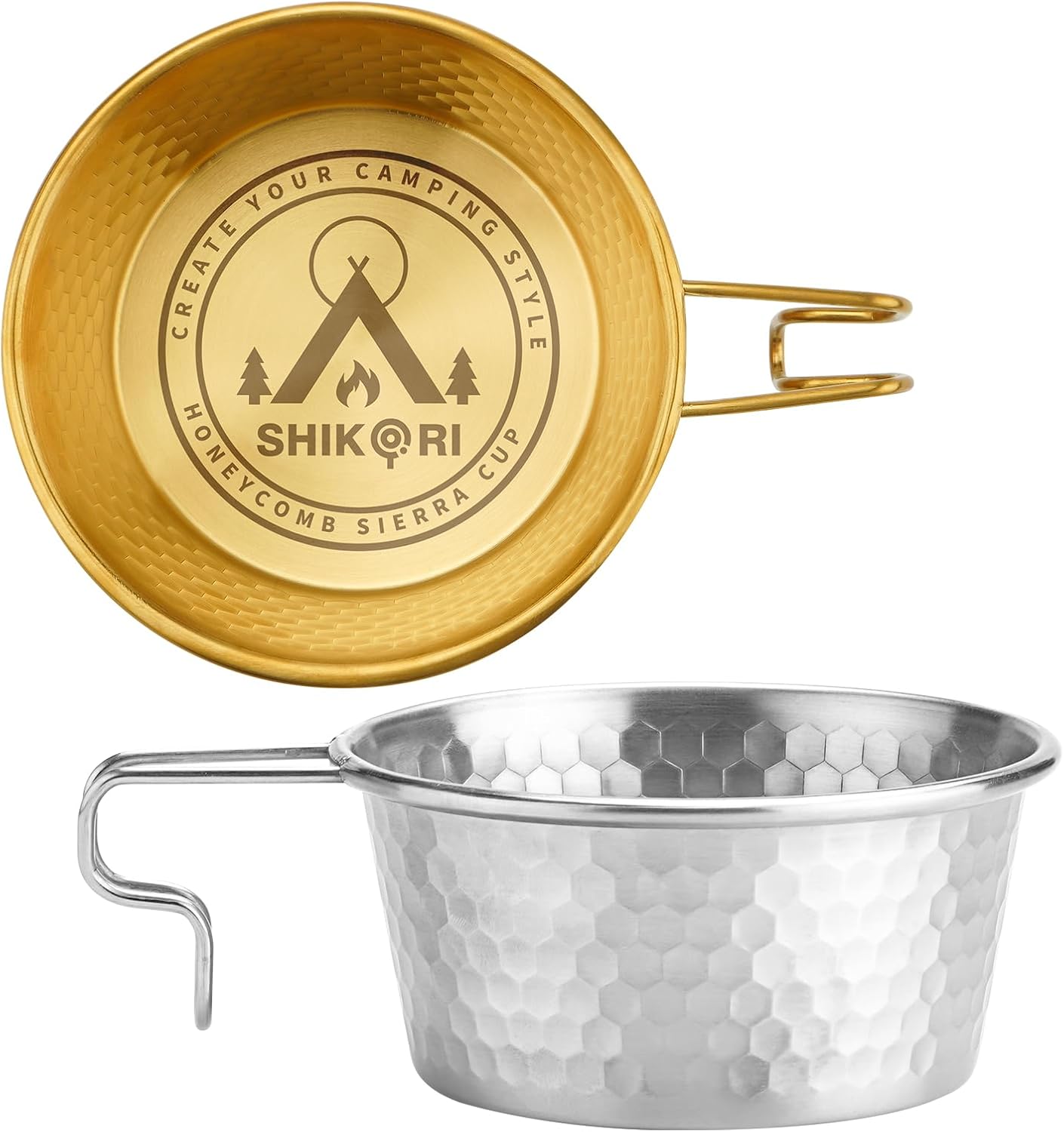 2 Pzas Tazas Acero Inox 304 Camping 450ml Oro y Plata