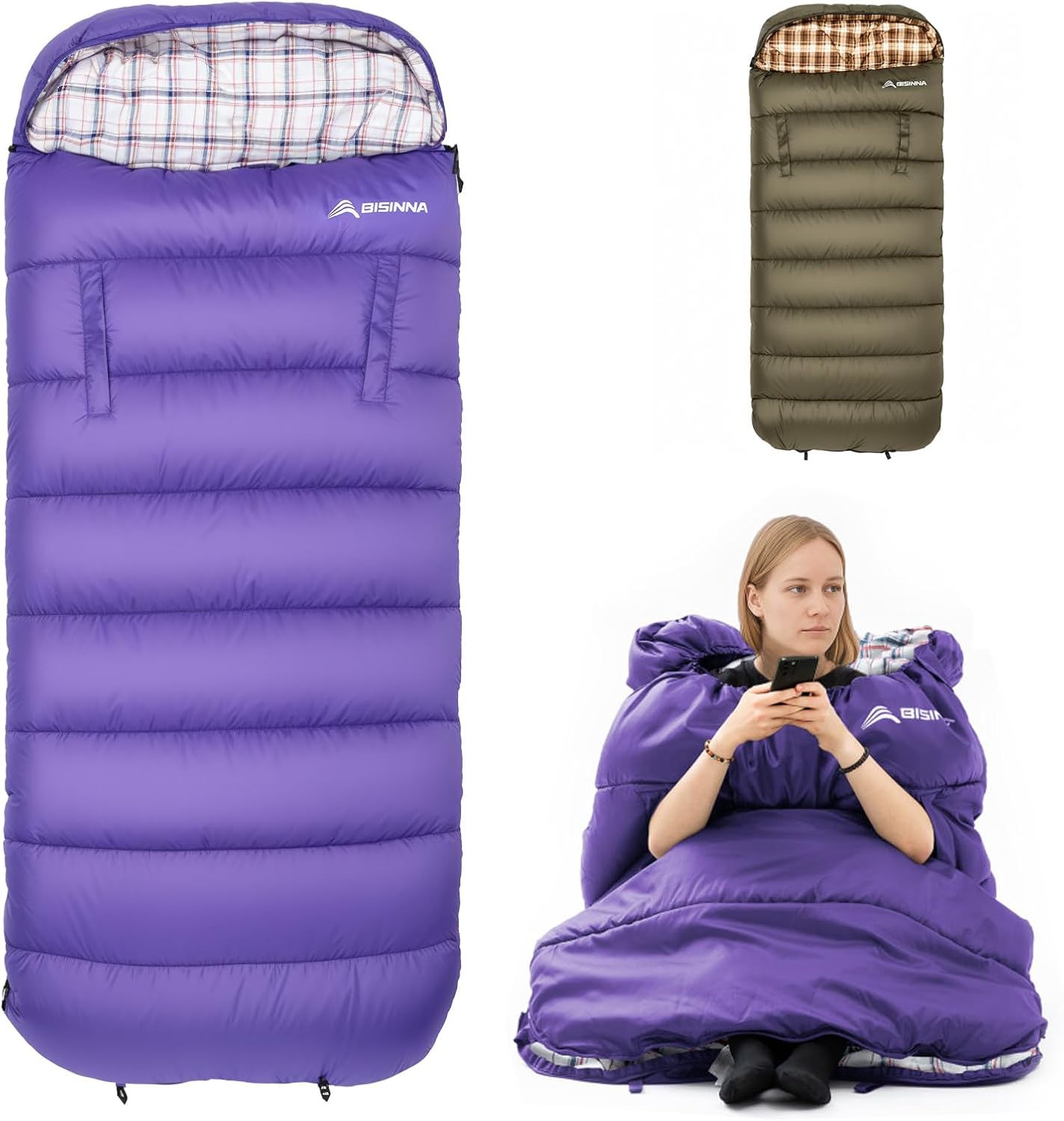 Saco dormir franela XXL 90.55x39.37pulg 3 estaciones