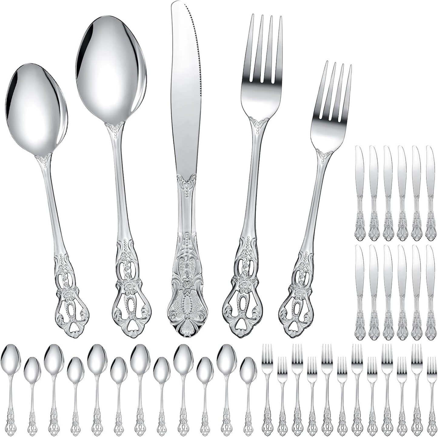 Set 60 Pzas Cubiertos Retro Plata Real Acero Inox
