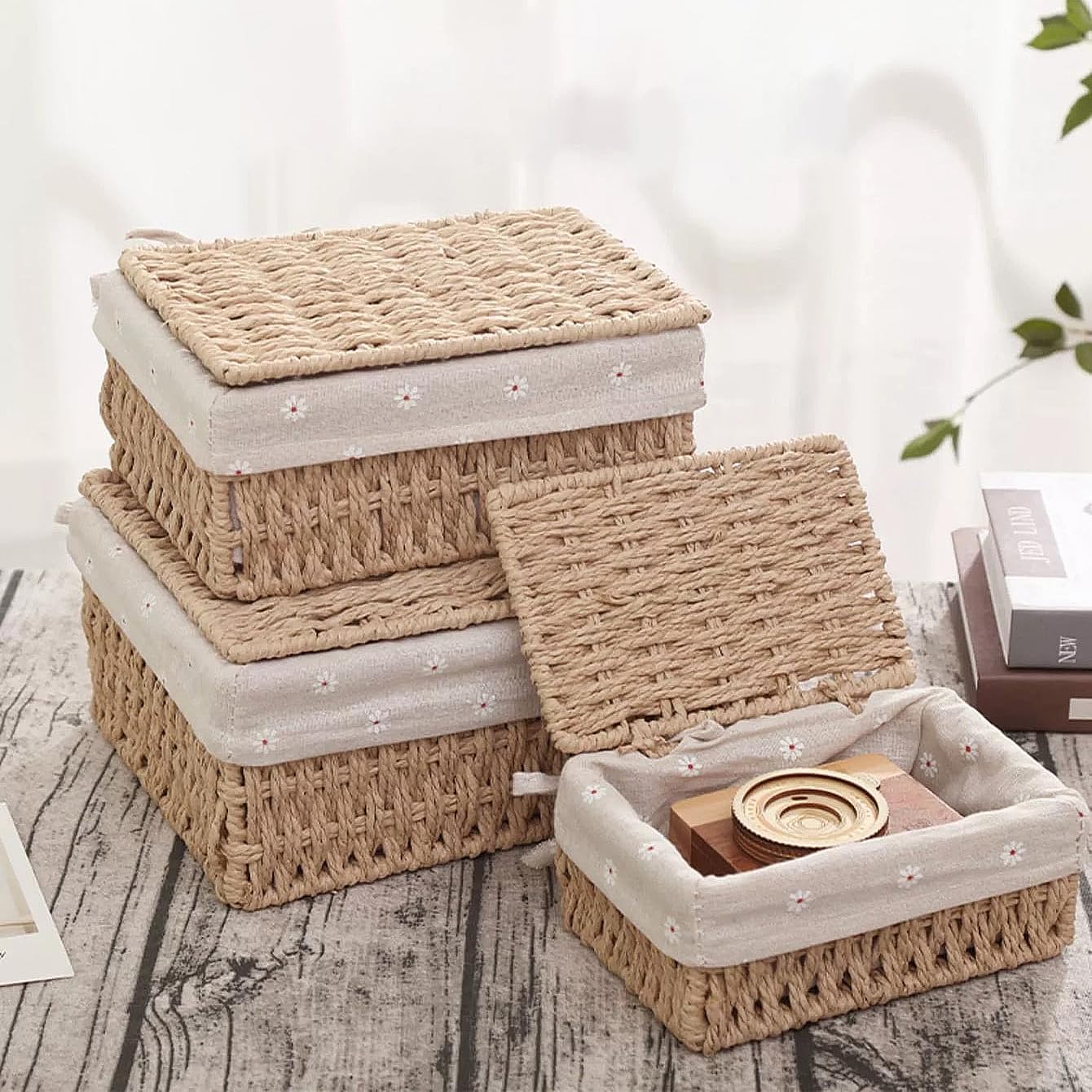 Cestas mimbre forro papel para organizar bohemia
