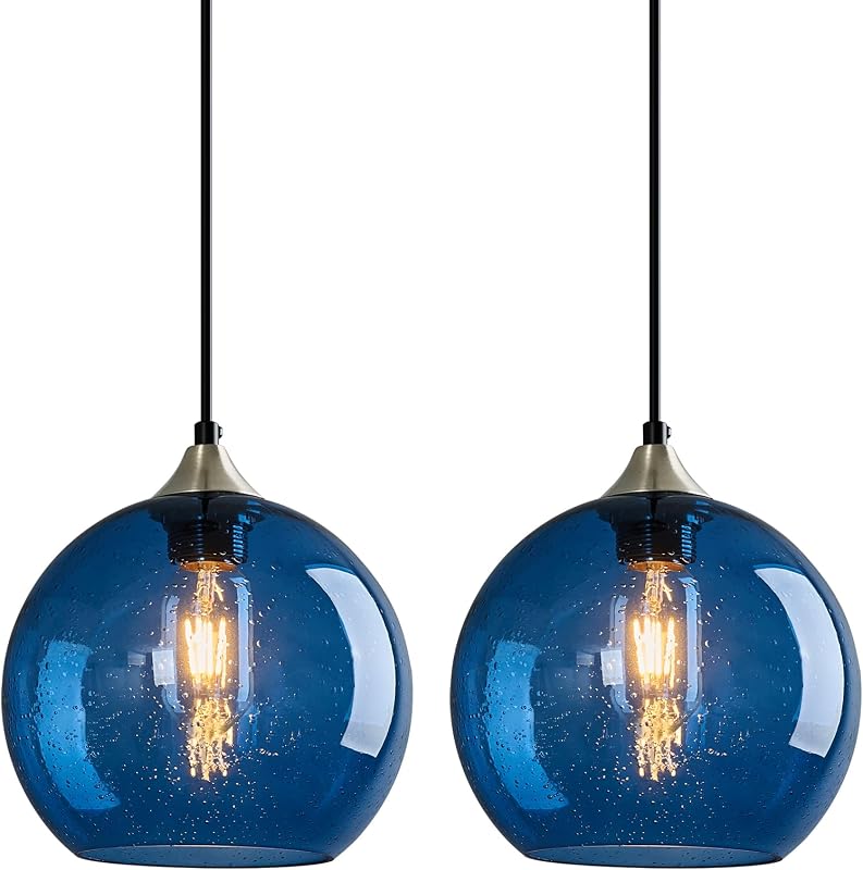 Luz colgante globo vidrio azul para cocina isla sala comedor